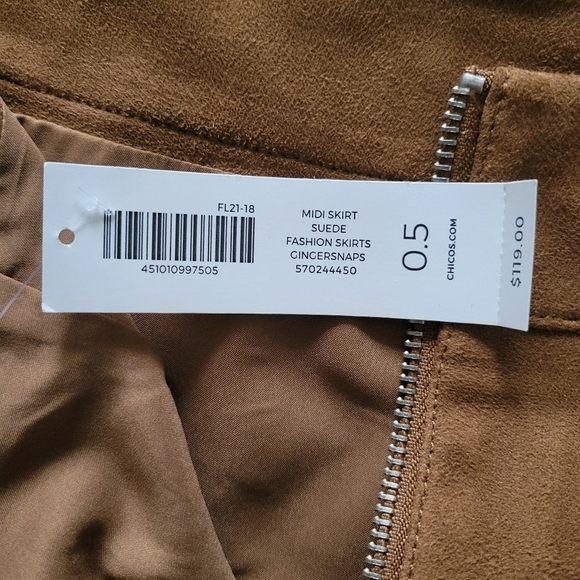 NWT Chicos Womens Midi Skirt Suede Size 0.5 (6) Gingersnap - Picture 3 of 6